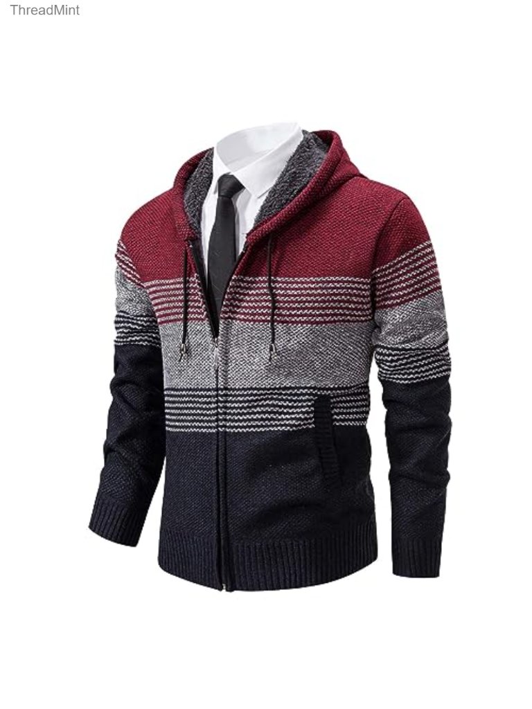 Men's Full Zip Hooded Sweater Jacket Fleece Lined Cardigan